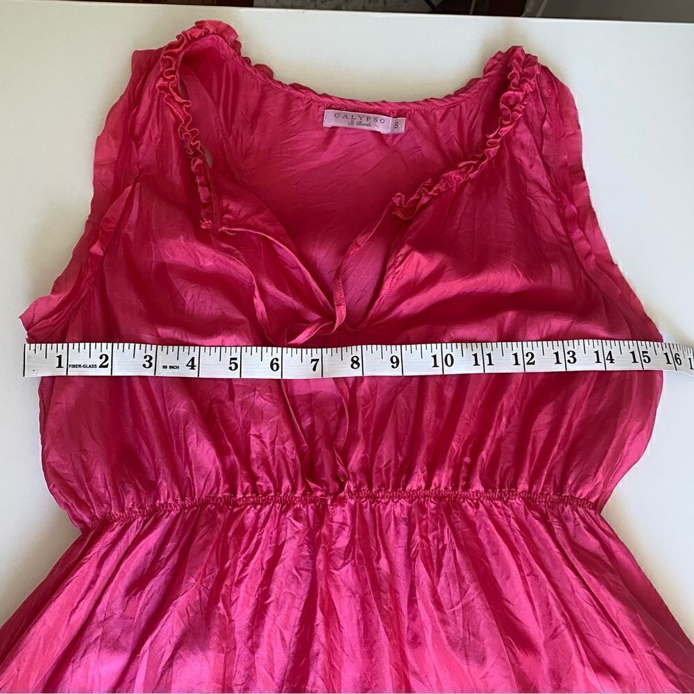 Calypso St Barth Silk Raspberry Pink Sleeveless Mini Dress Crinkle Ribbon Size S - Picture 10 of 13
